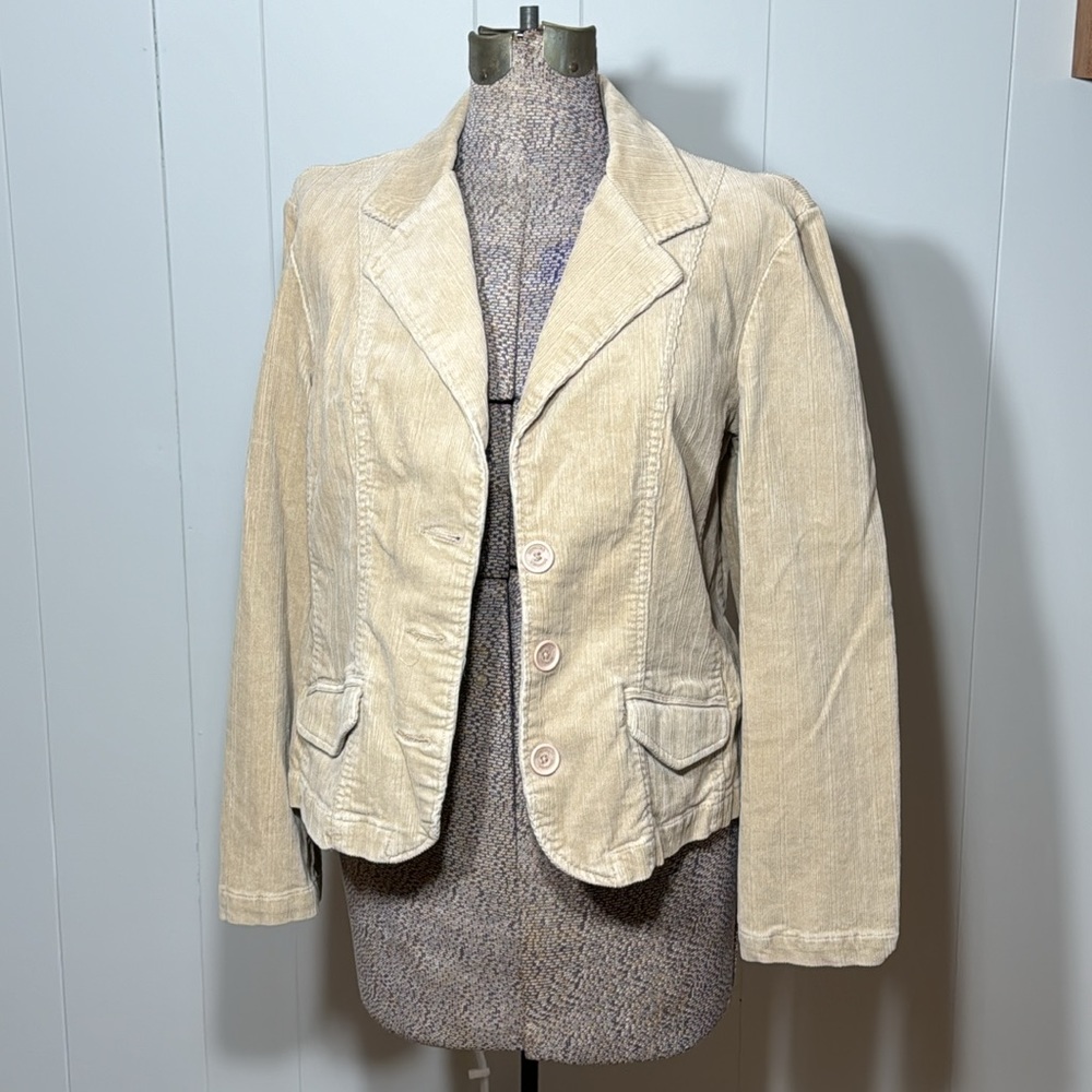 Sonoma Womens Large Tan Corduroy Jacket with Buttons and Front Pockets
